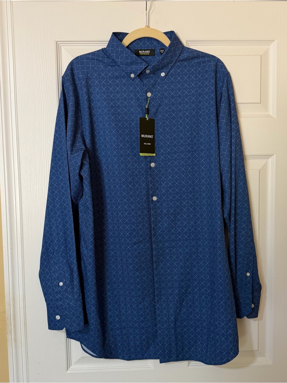 NWT Murano Performance Men’s Navy Blue Geometric Tall Man Button-Down Shirt LT